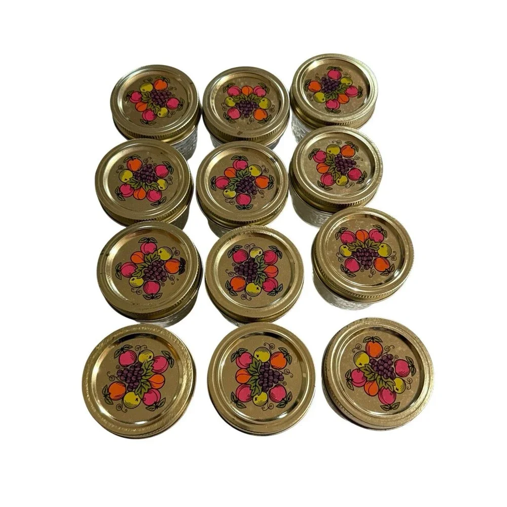 12 Vintage Ball Quilted Crystal 4 Ounce Jelly Jars w Lids Decorative Fruit Top